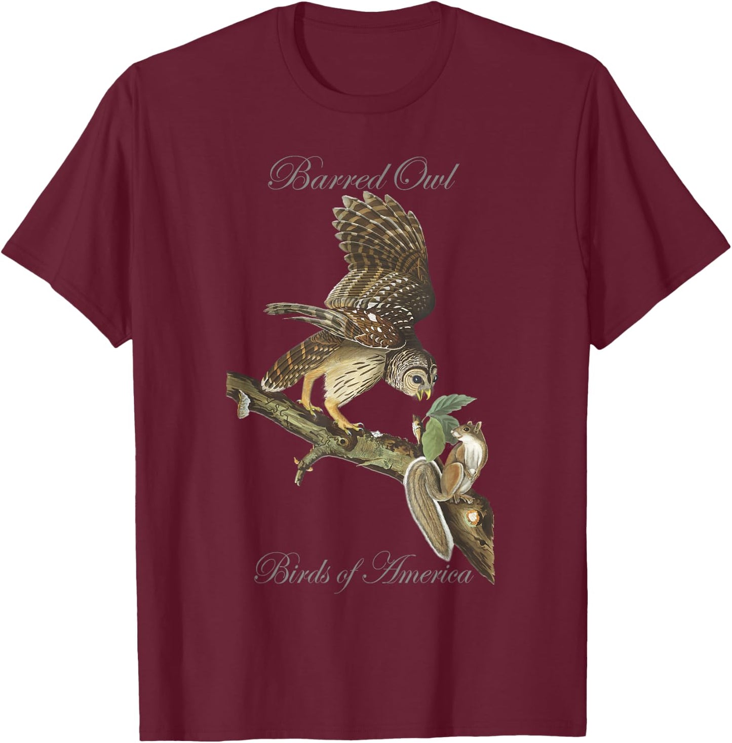 Barred Owl - Birds of America Series Audubon T-Shirt - T-Shirt | Maroon