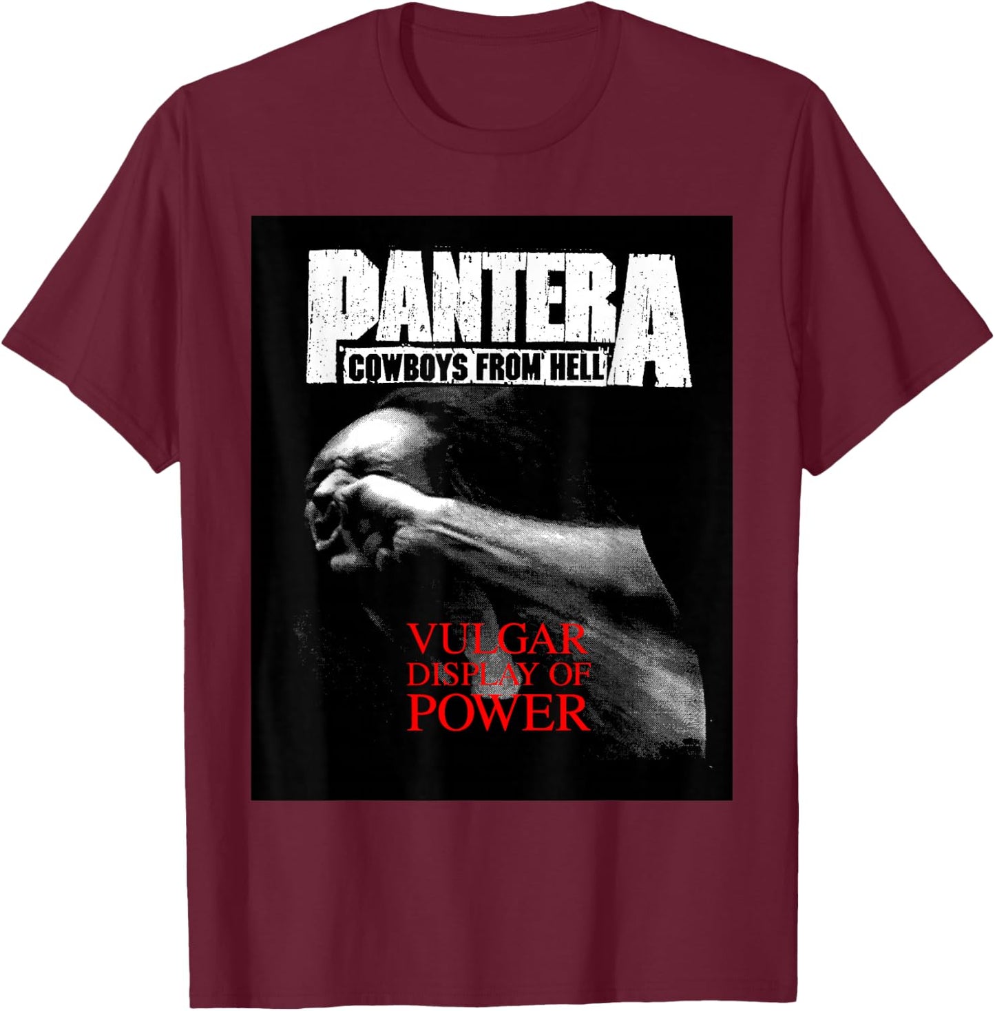 Pantera Official Vulgar Display Of Power - Black - Adult - Small - Short Sleeve - - Classic Fit - Music Theme - Cotton T-Shirt - T-Shirt | Maroon