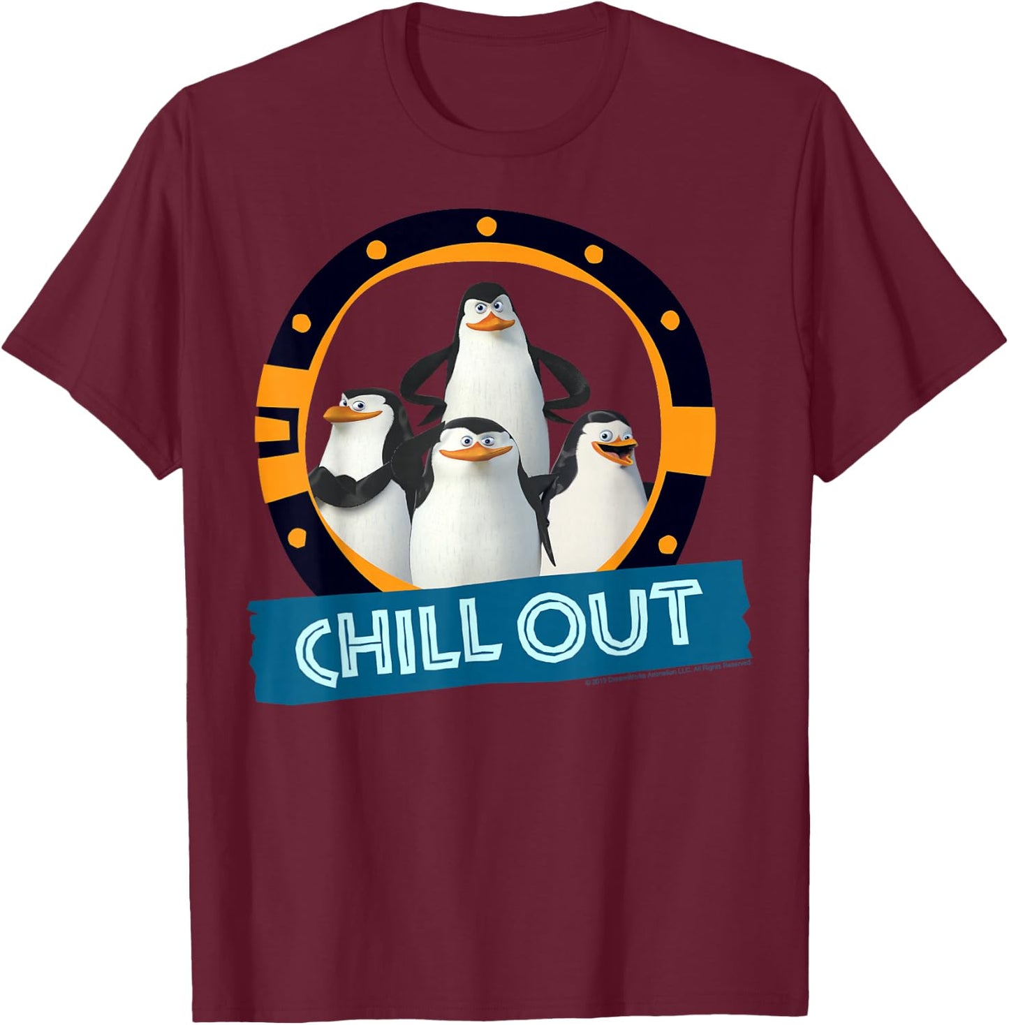 Madagascar Penguins Chill Out Text Poster T-Shirt - T-Shirt | Maroon