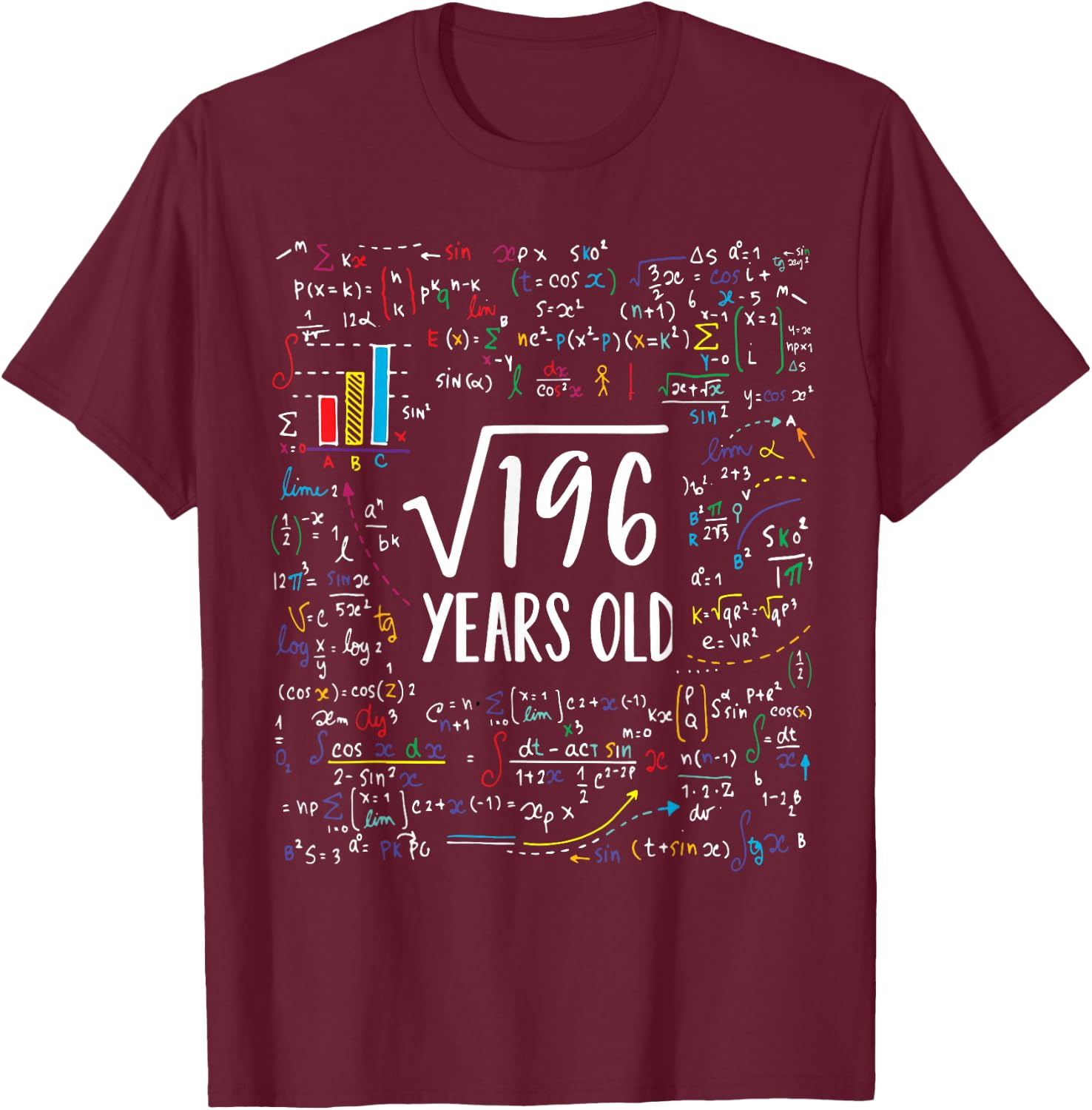 Square Root of 196 14th Birthday 14 Year Old Gifts Math Bday T-Shirt - T-Shirt | Maroon