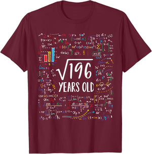 Square Root of 196 14th Birthday 14 Year Old Gifts Math Bday T-Shirt - T-Shirt | Maroon