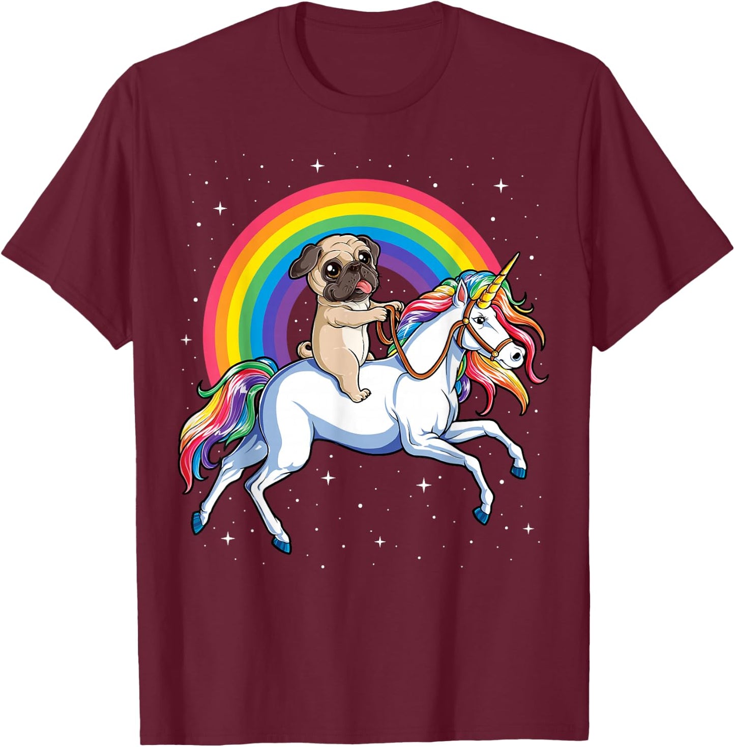 Pug Unicorn T shirt Girls Kids Space Galaxy Rainbow Pugicorn T-Shirt - T-Shirt | Maroon