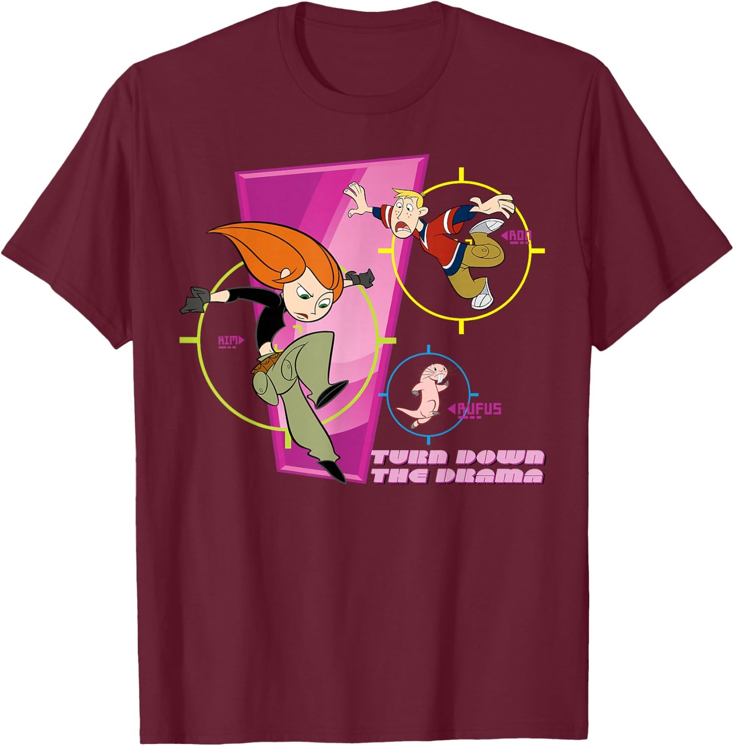 Kim Possible - Ron Rufus KP Turn Down The Drama T-Shirt - T-Shirt | Maroon