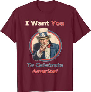 July 4th Uncle Sam Wants You Celebrate America Gear Kids Men T-Shirt - T-Shirt | Maroon