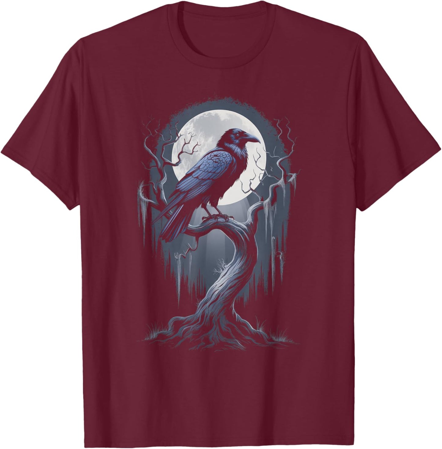 Black Crow Raven Bird Moon Forest T-Shirt - T-Shirt | Maroon