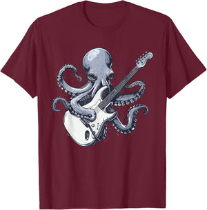 Octopus Playing Guitar T-Shirt - T-Shirt | Maroon