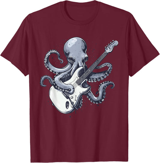 Octopus Playing Guitar T-Shirt - T-Shirt | Maroon