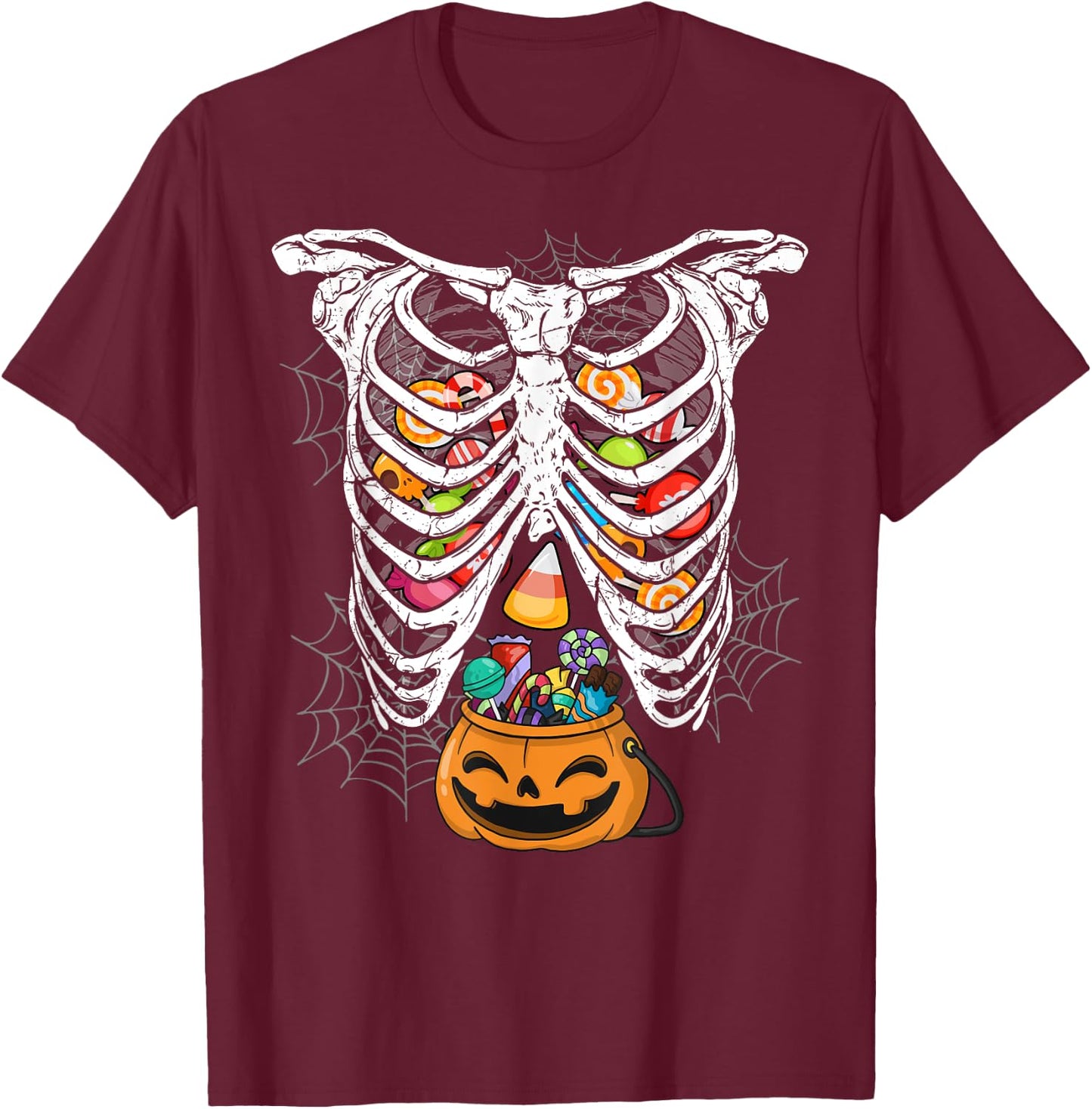 Skeleton Rib Cage X-ray Candy Funny Halloween Clothing T-Shirt - T-Shirt | Maroon