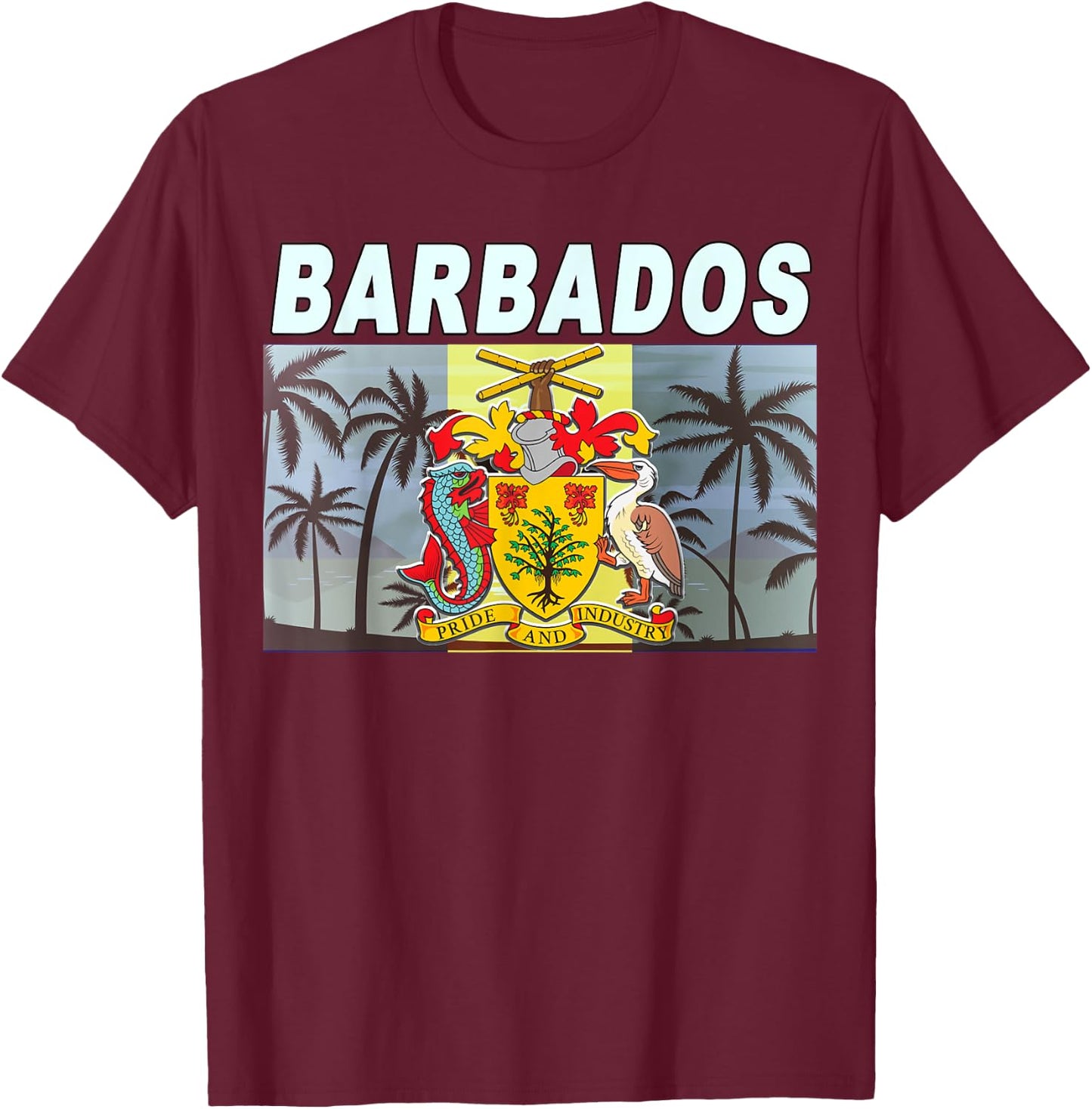 Caribbean Beach-inspired National Emblem & Flag of Barbados Women Kids T-Shirt - T-Shirt | Maroon