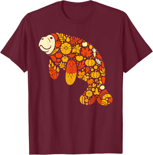 Autumn Pumpkin Fall Manatee Thanksgiving Kids T-Shirt - T-Shirt | Maroon