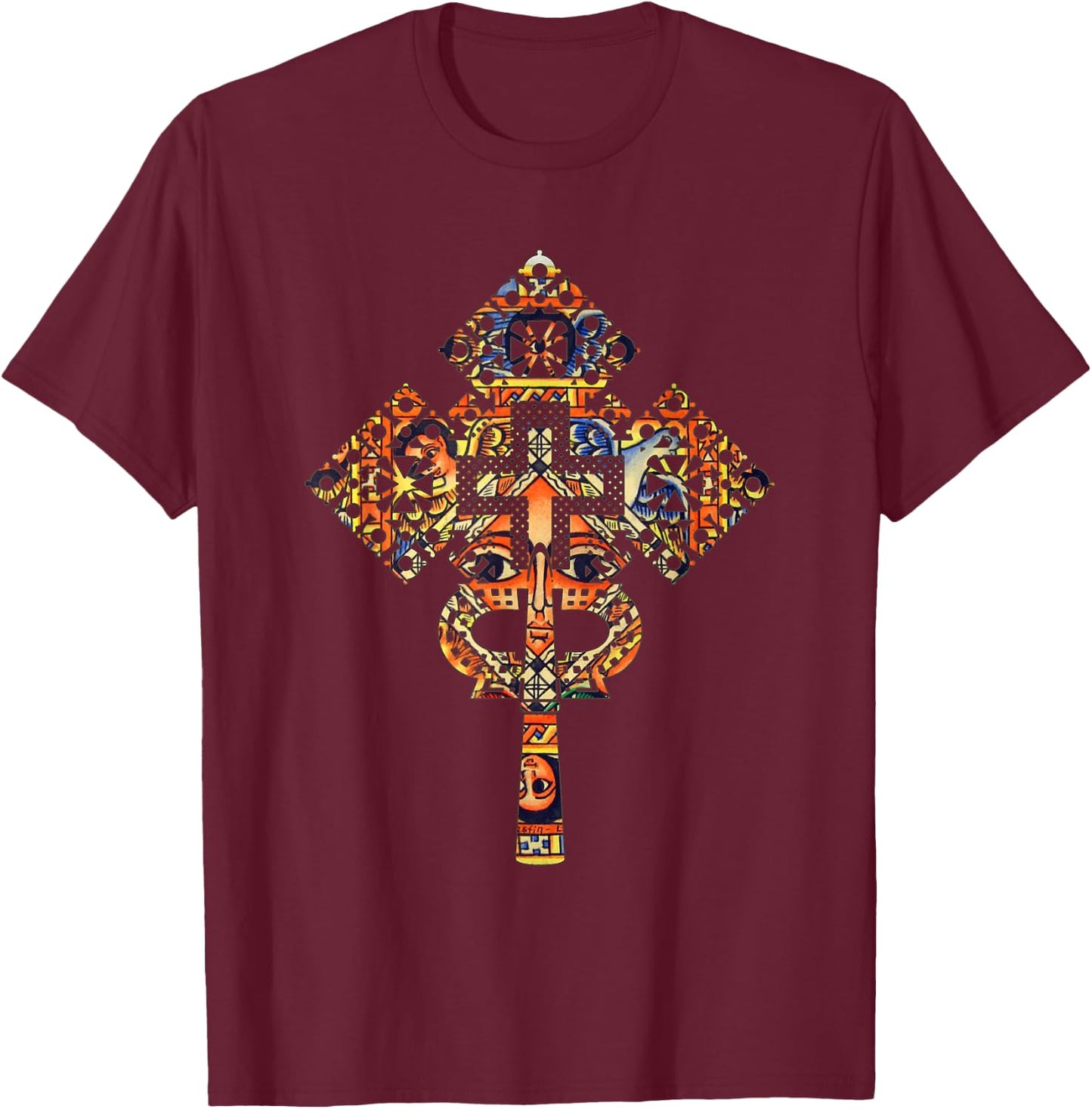 Ethiopian Christian art Christ in Glory Ethiopian Cross T-Shirt - T-Shirt | Maroon