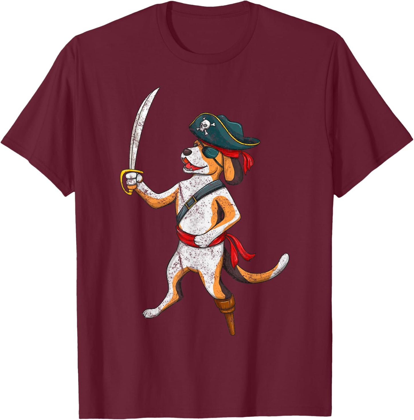 Vintage Pirate Dog Funny Puppy With Sword Halloween Costume Men Women Kids T-Shirt - T-Shirt | Maroon