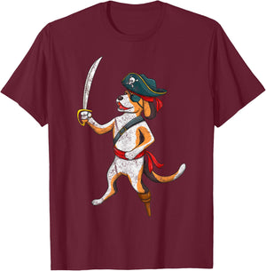 Vintage Pirate Dog Funny Puppy With Sword Halloween Costume Men Women Kids T-Shirt - T-Shirt | Maroon