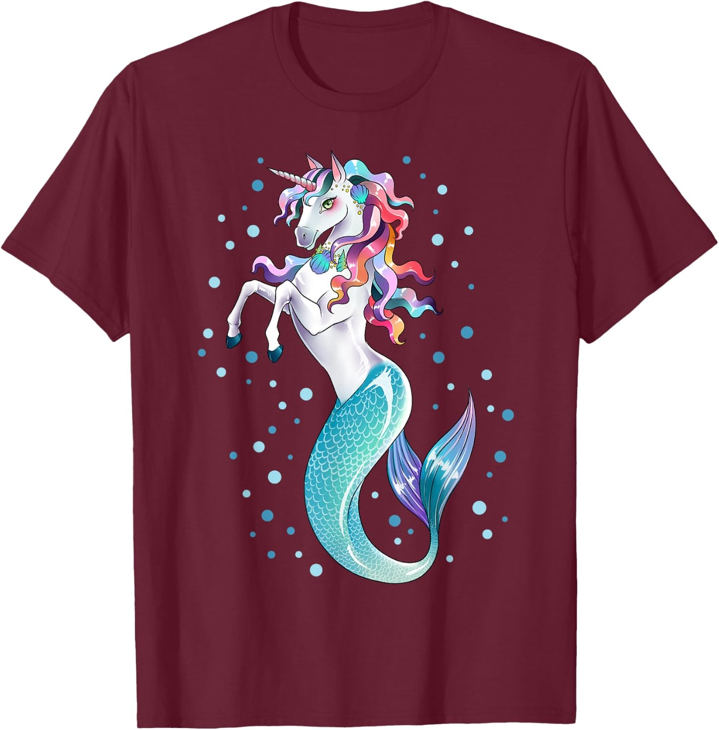 Unicorn Mermaid Mermicorn Girls Kids Women Rainbow Gifts T-Shirt - T-Shirt | Maroon