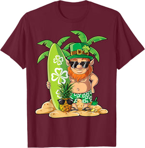 Leprechaun Hawaiian Surfing St Patricks Day Hawaii Men Women T-Shirt - T-Shirt | Maroon