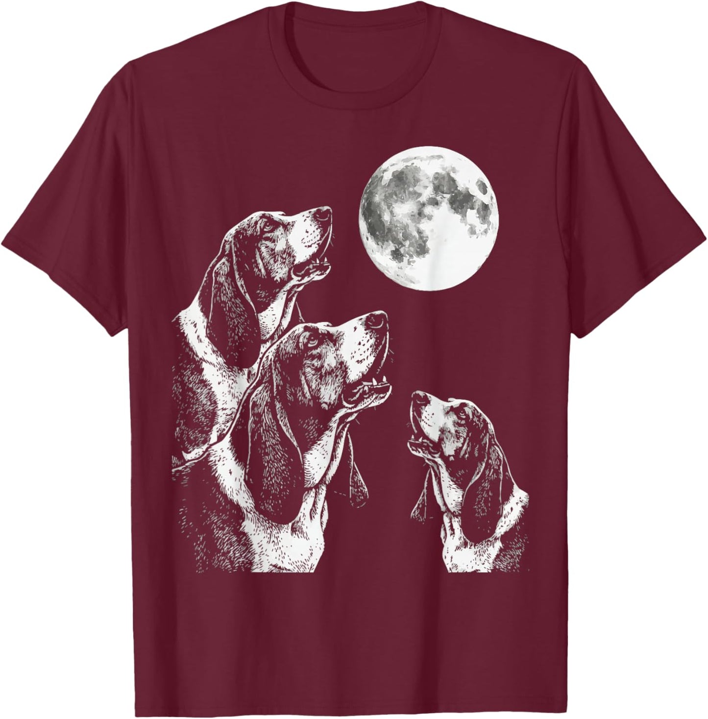 Basset Hound Howling At Moon T-Shirt - T-Shirt | Maroon
