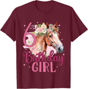 Kids 6th Birthday Horse Girl 6 Years Old Six Finally 6 Birthday T-Shirt - T-Shirt | Maroon