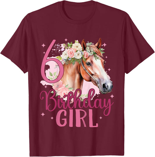 Kids 6th Birthday Horse Girl 6 Years Old Six Finally 6 Birthday T-Shirt - T-Shirt | Maroon