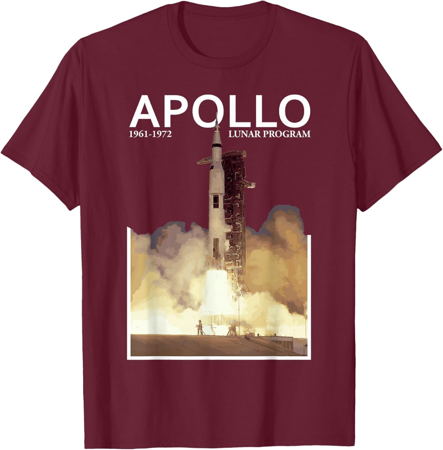 Apollo Lunar Gift Saturn V Rocket Moon Landing T-Shirt - T-Shirt | Maroon