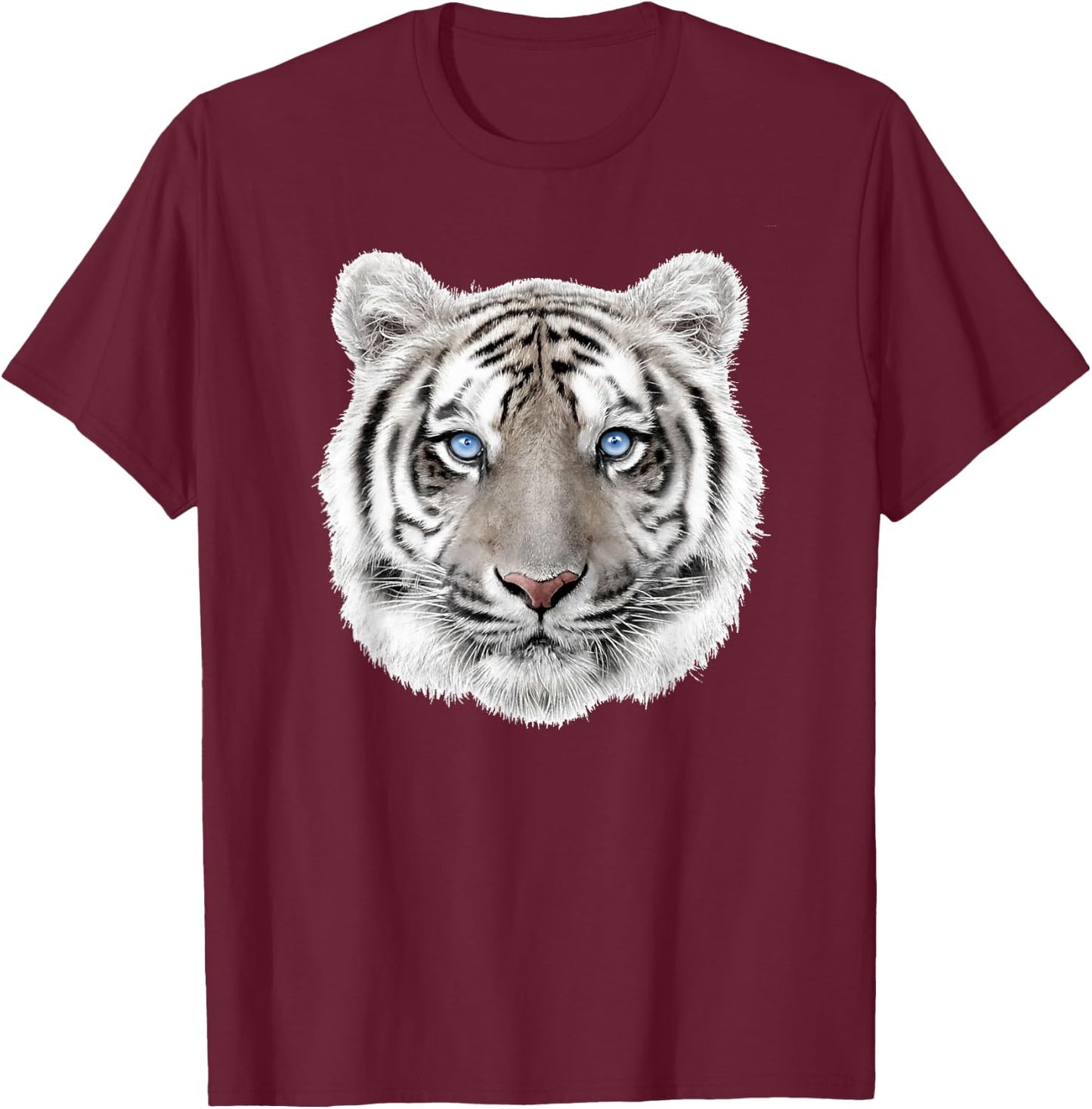 Bengal White Tiger Head T-Shirt - T-Shirt | Maroon