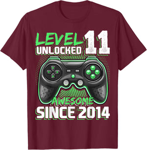 11th Birthday Boy Level 11 Gamer 11 Year Video Game Party T-Shirt - T-Shirt | Maroon