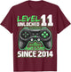 11th Birthday Boy Level 11 Gamer 11 Year Video Game Party T-Shirt - T-Shirt | Maroon