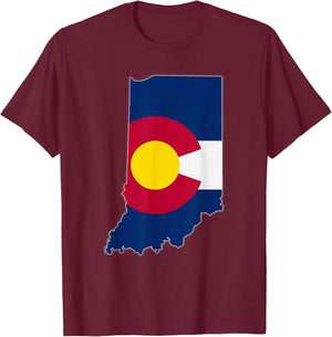 INDIANA STATE MAP COLORADO CO Flag Roots Men Women Gift T-Shirt - T-Shirt | Maroon