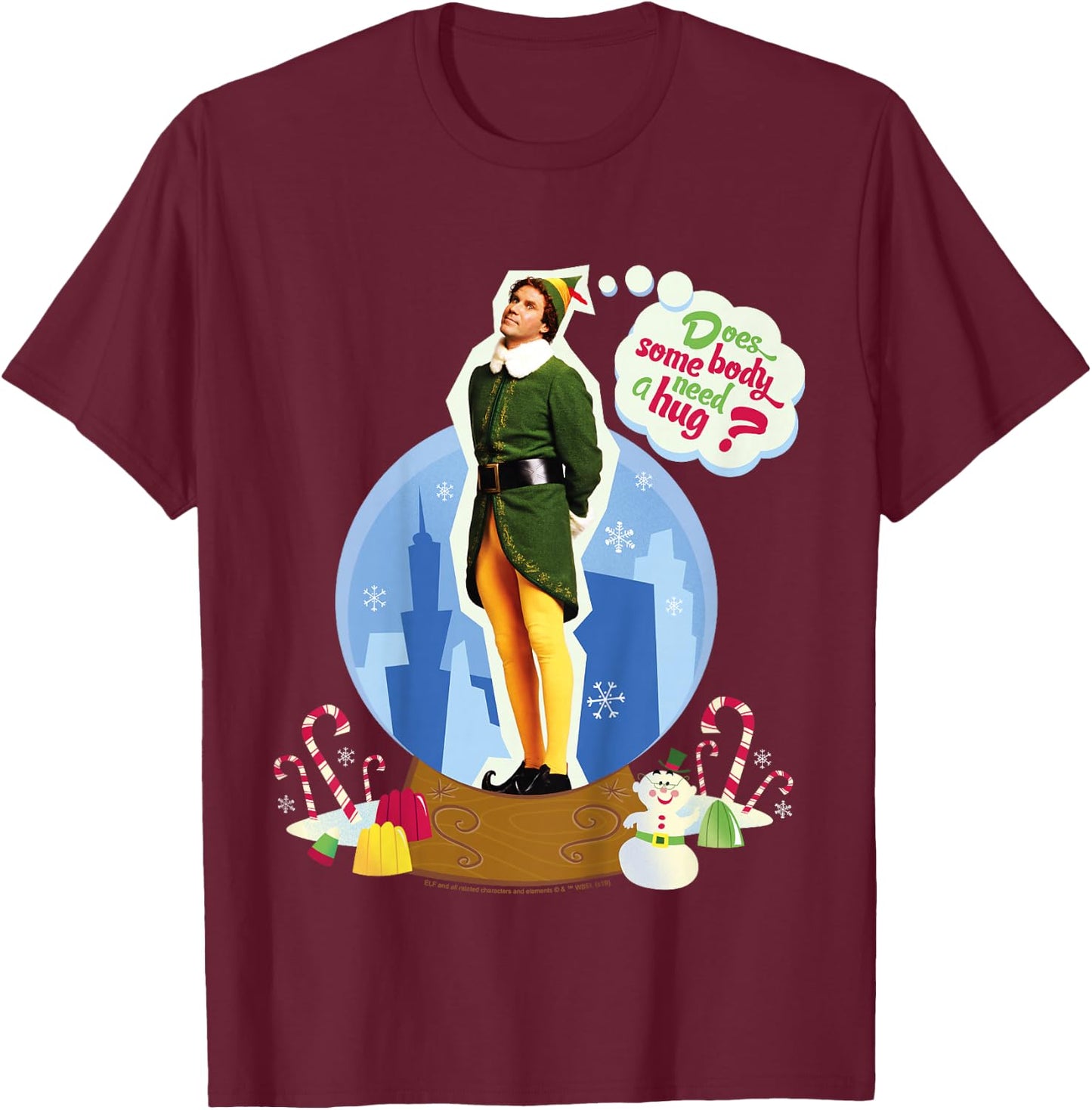 Kids Elf Buddy Do You Need A Hug Text Portrait T-Shirt - T-Shirt | Maroon