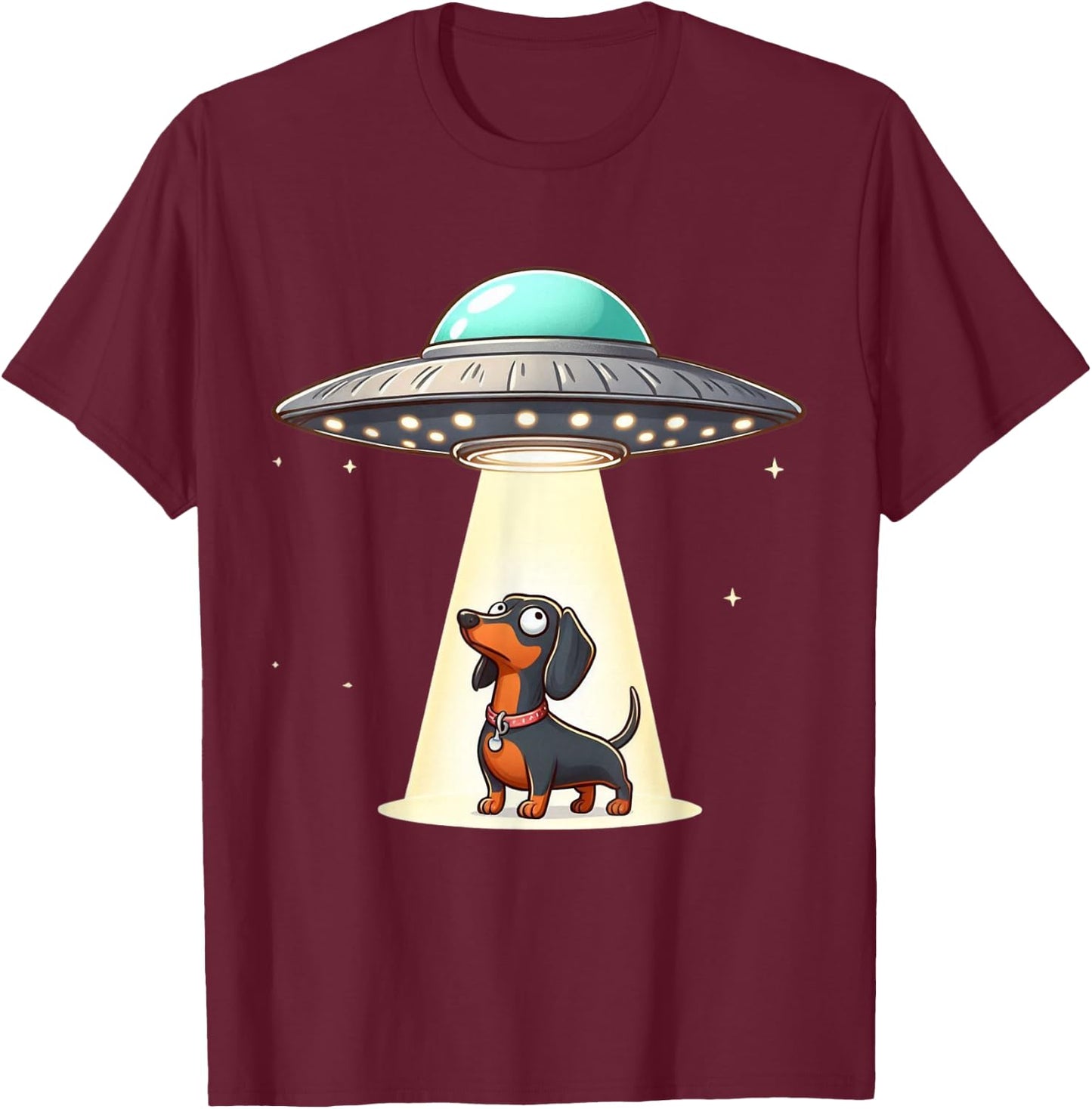 Dachshund Alien UFO Men Women Kids Boys Girls Teens T-Shirt - T-Shirt | Maroon