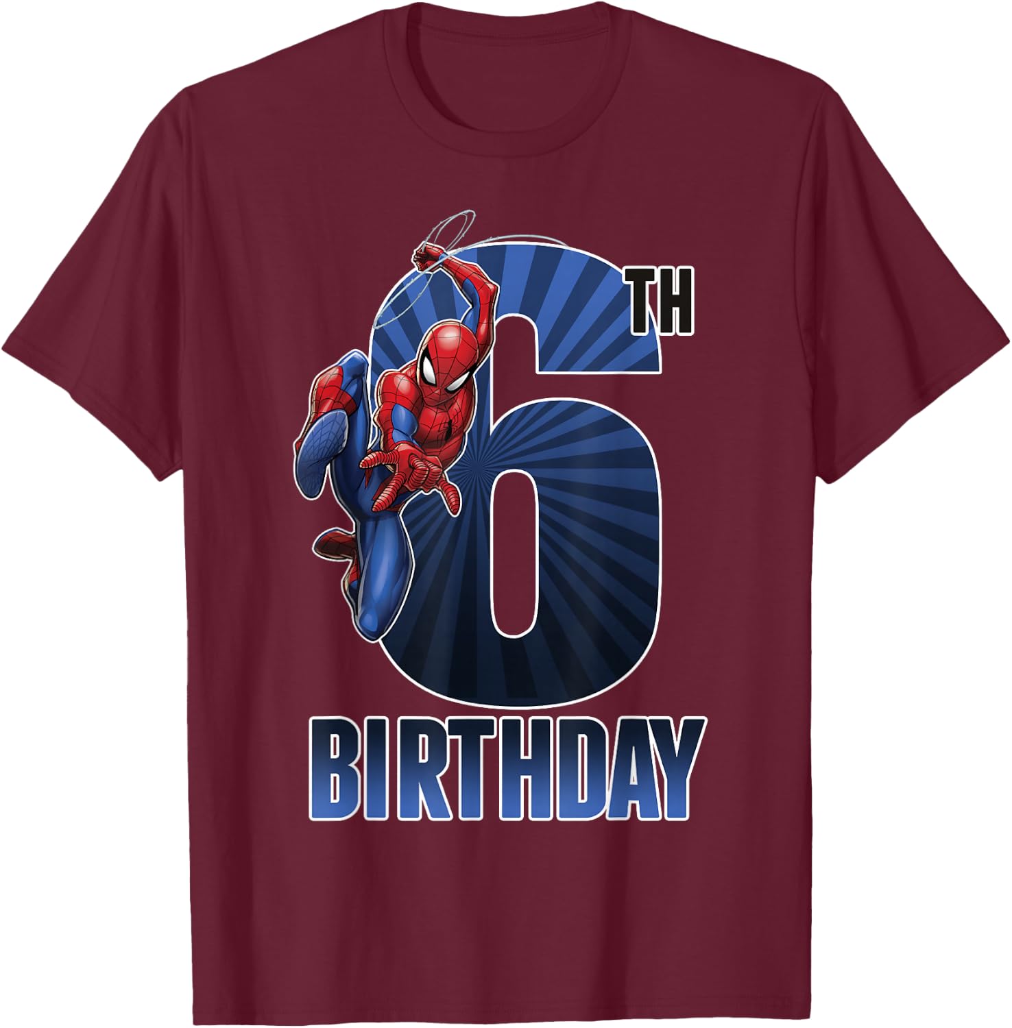 Marvel Spider-Man Swinging 6th Birthday Graphic T-Shirt - T-Shirt | Maroon