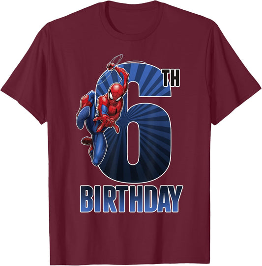 Marvel Spider-Man Swinging 6th Birthday Graphic T-Shirt - T-Shirt | Maroon