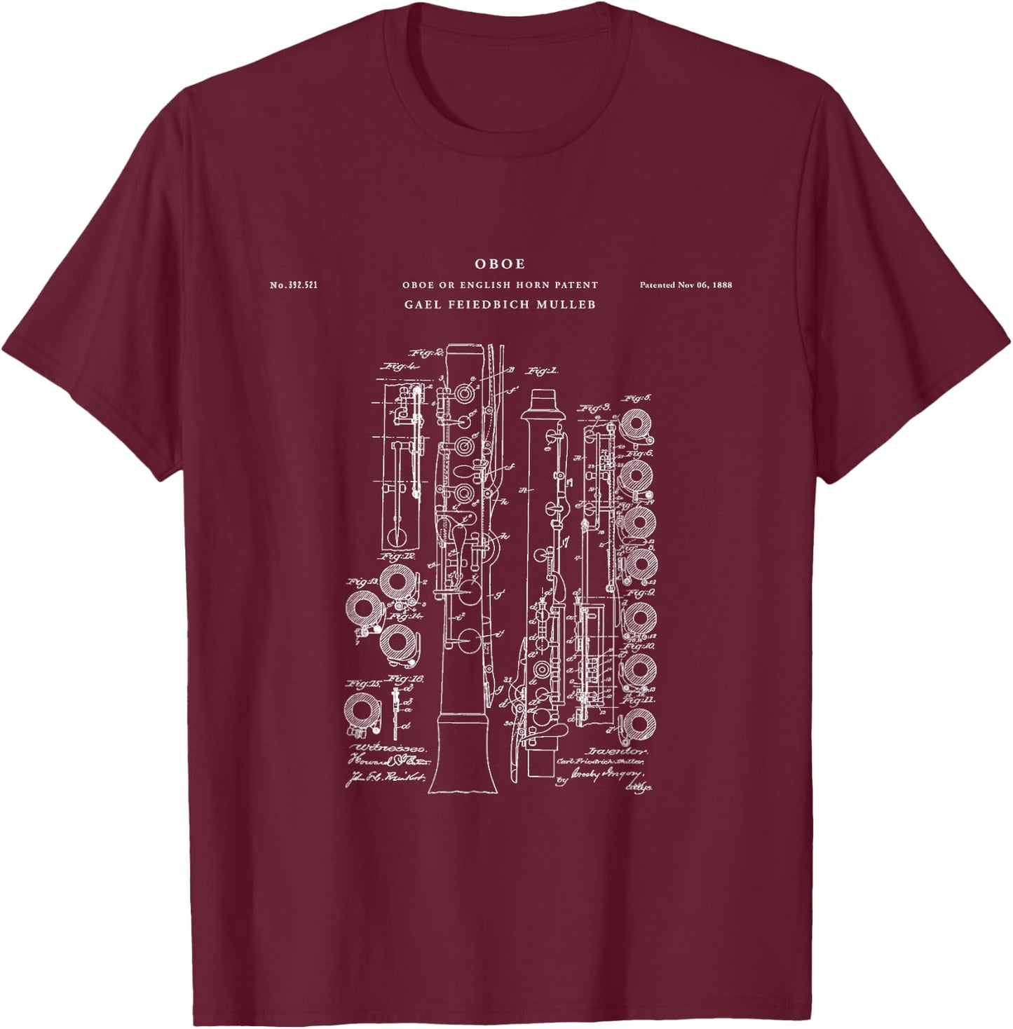 Oboe Patent - Music T-Shirt - T-Shirt | Maroon