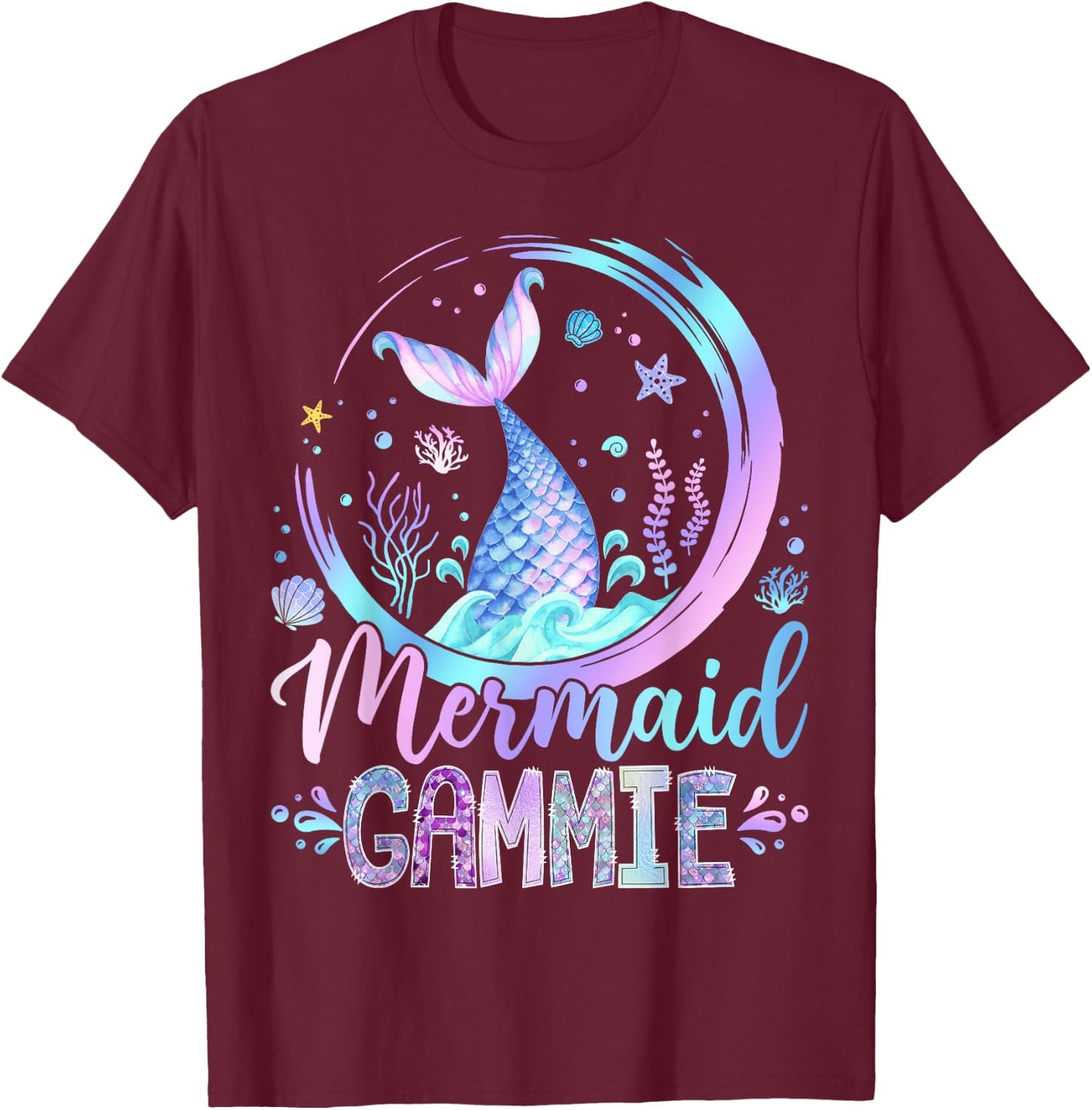 Mermaid Gammie Family Matching Girl Birthday Party T-Shirt - T-Shirt | Maroon