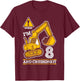 Construction Truck 8th Birthday 8 Years Old Digger Builder T-Shirt - T-Shirt | Maroon