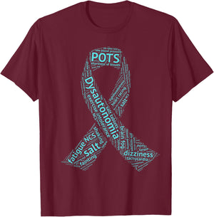 Dysautonomia Awareness - Turquoise Ribbon - POTS T-Shirt - T-Shirt | Maroon