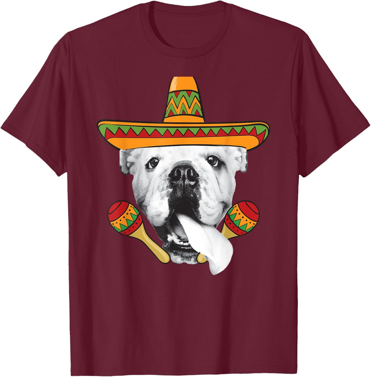 English Bulldog Cinco de Mayo Funny Dog Sombrero Women Girls Kids T-Shirt - T-Shirt | Maroon