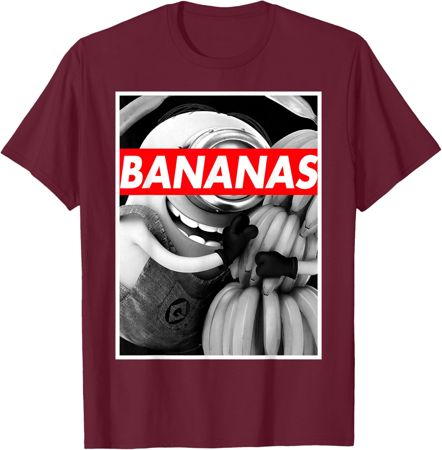 Despicable Me Minions Stuart Hugs Bananas Graphic T-Shirt - T-Shirt | Maroon