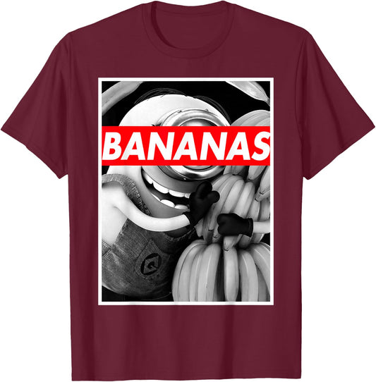 Despicable Me Minions Stuart Hugs Bananas Graphic T-Shirt - T-Shirt | Maroon