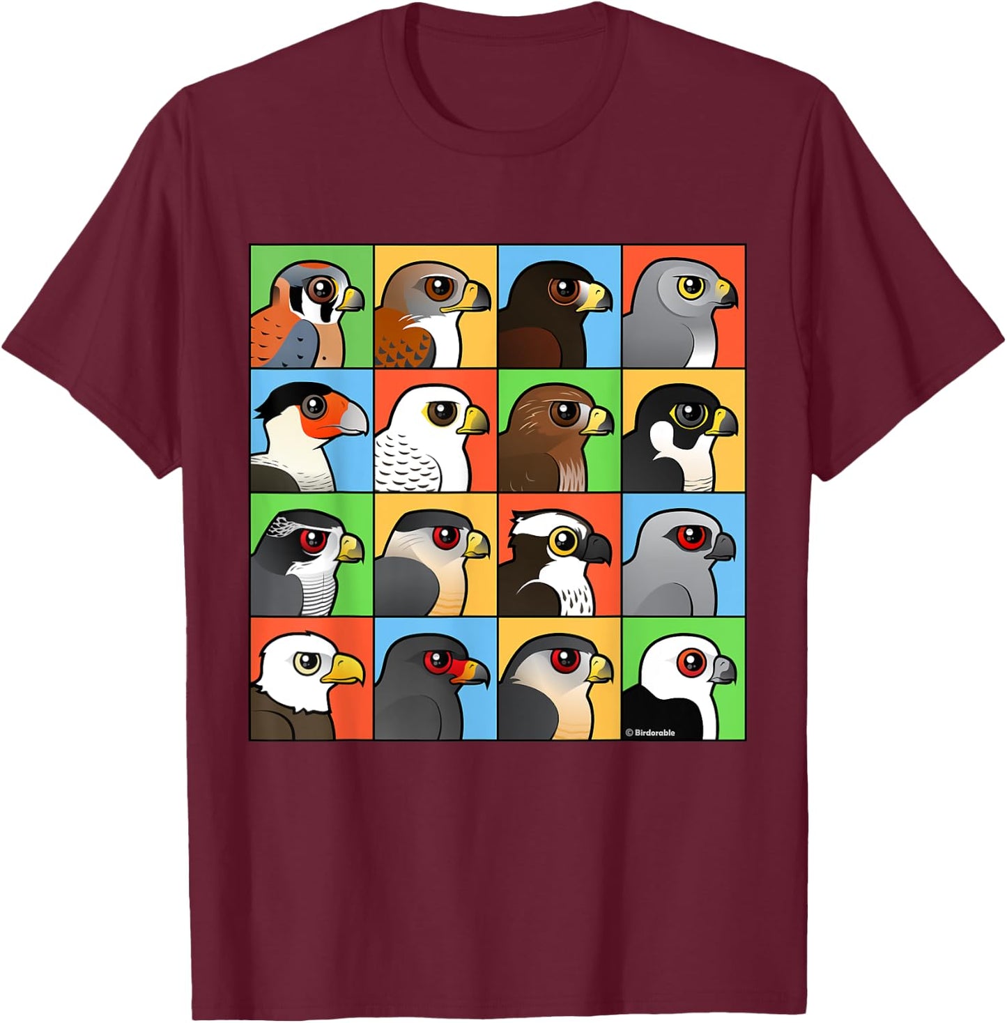 Birds of Prey with 16 Different Birdorable Raptors T-Shirt - T-Shirt | Maroon