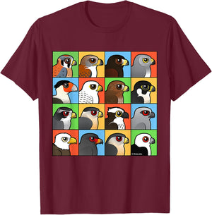 Birds of Prey with 16 Different Birdorable Raptors T-Shirt - T-Shirt | Maroon