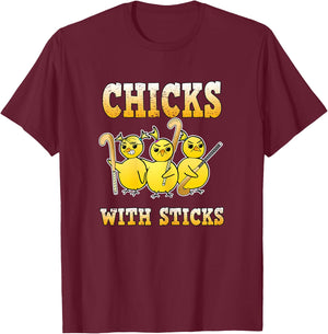 Field Hockey T Shirt Funny Chicks with Sticks Girls T-Shirt - T-Shirt | Maroon