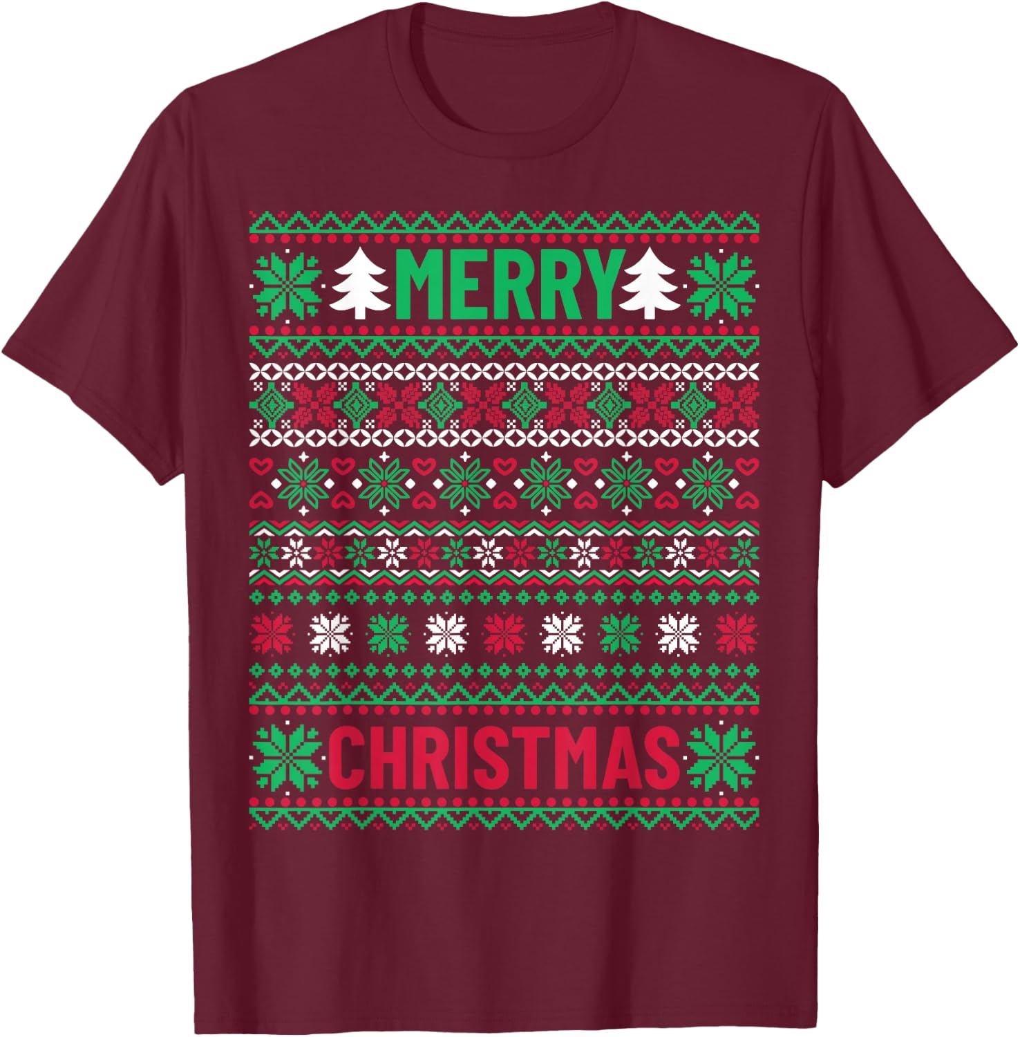 Christmas for Ugly Sweater Style Merry Christmas T-Shirt - T-Shirt | Maroon