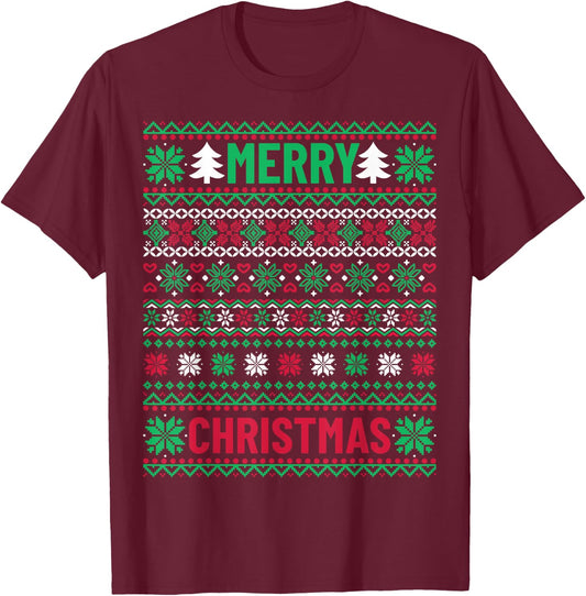Christmas for Ugly Sweater Style Merry Christmas T-Shirt - T-Shirt | Maroon