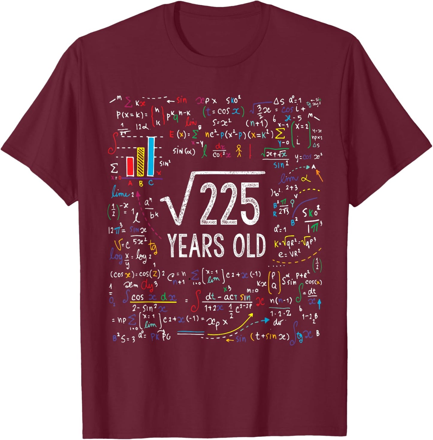 Square Root of 225 15th Birthday 15 Year Old Gifts Math Bday T-Shirt - T-Shirt | Maroon