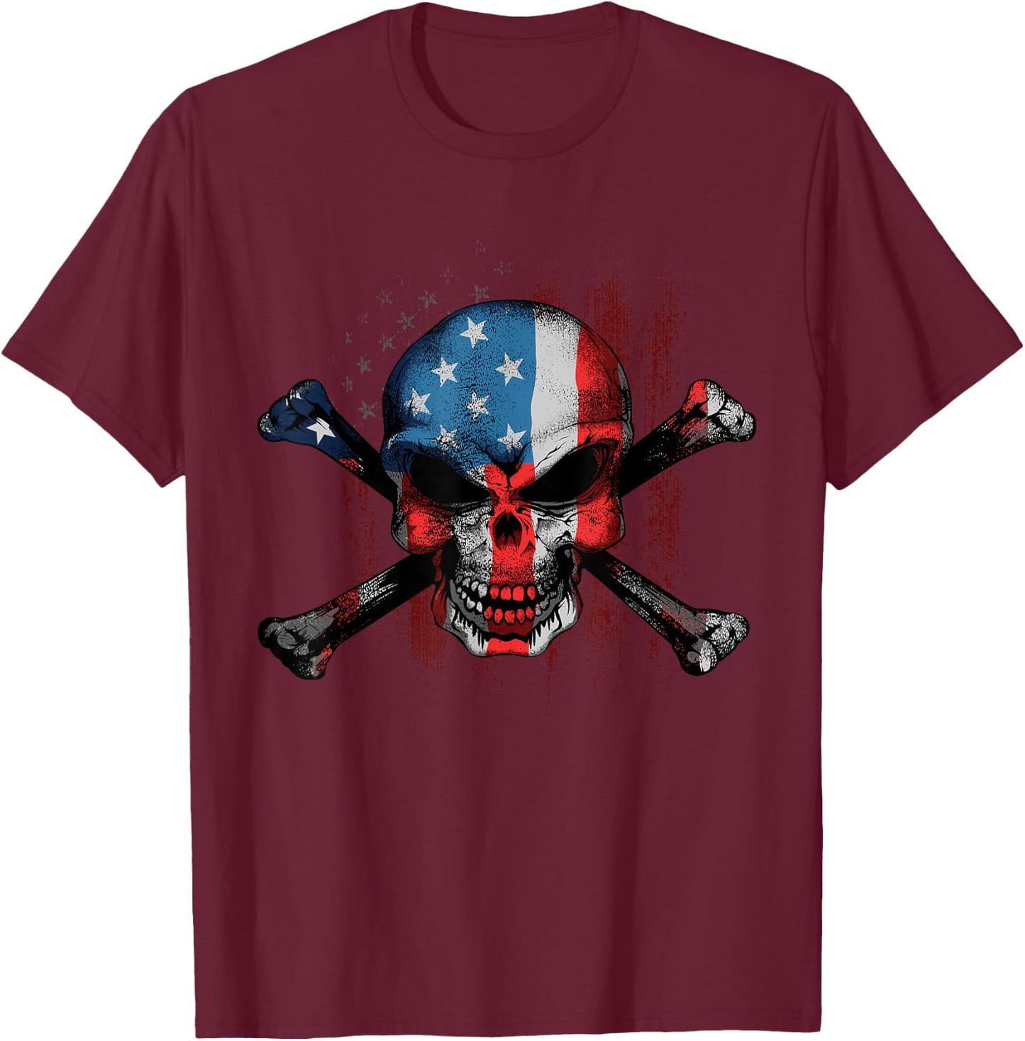 Skull Bones American USA Flag Vintage Patriotic T-Shirt - T-Shirt | Maroon