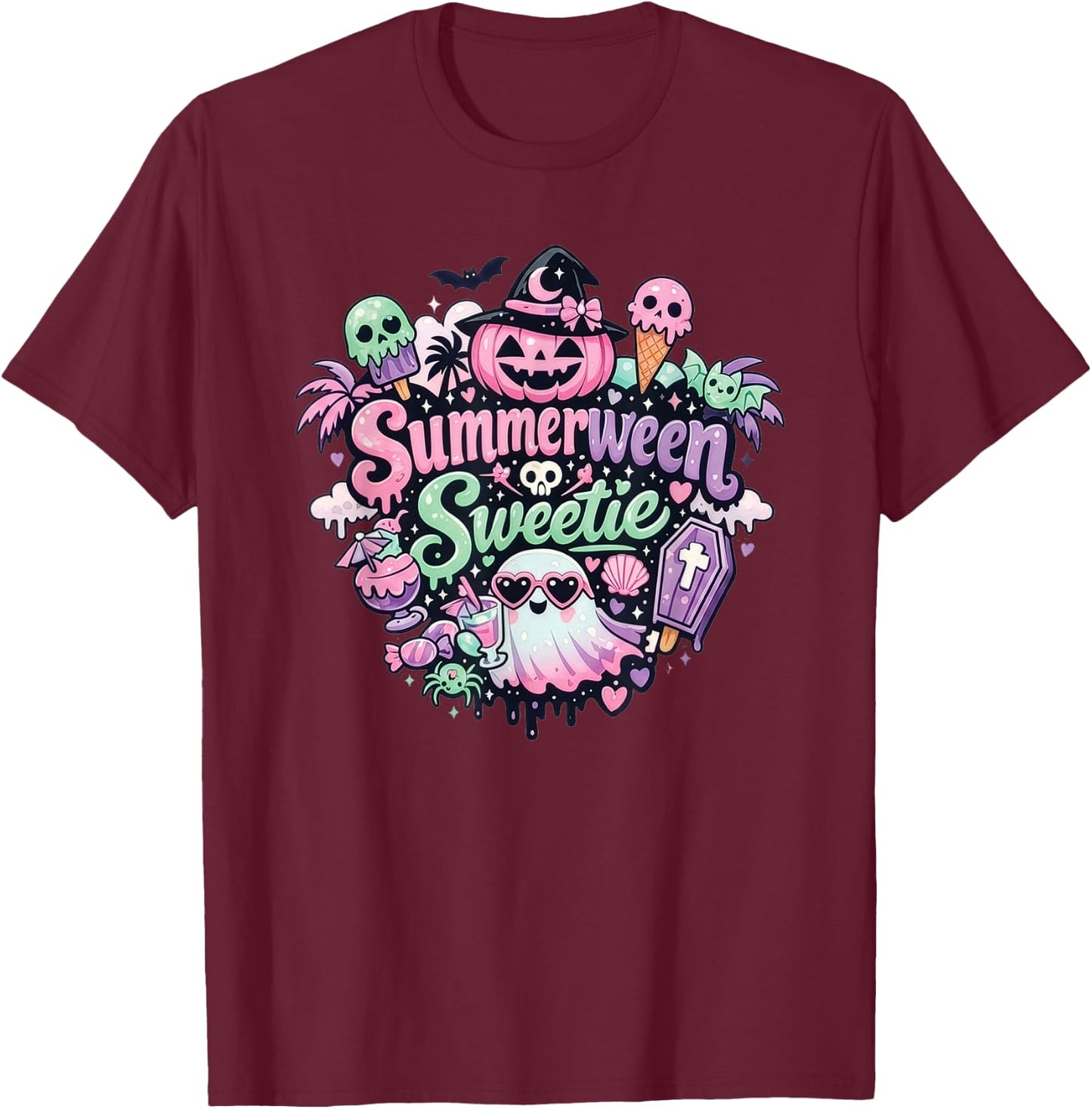 Summerween Sweetie Cute Halloween Pastel Gothic Design T-Shirt - T-Shirt | Maroon