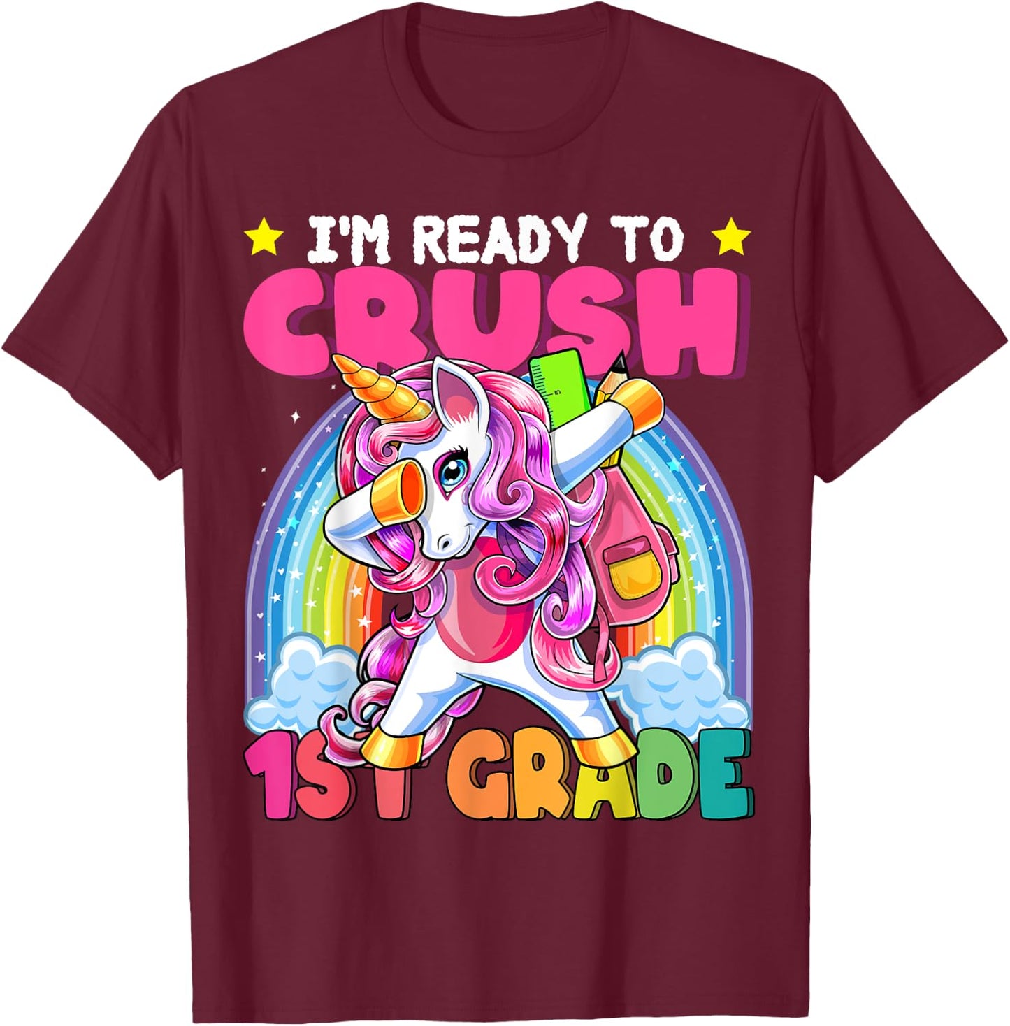 Crush 1st Grade Dabbing Unicorn Back to School Girls Gift T-Shirt - T-Shirt | Maroon