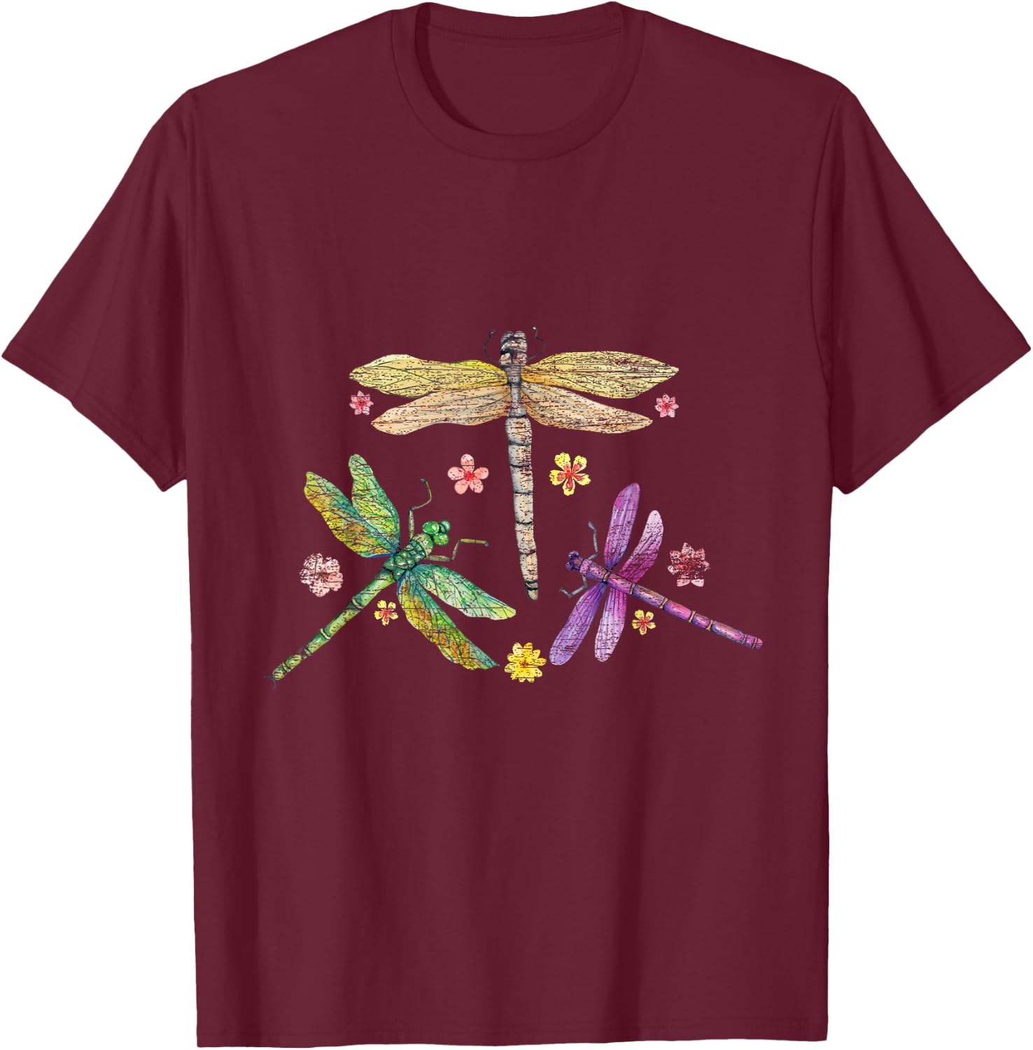 Dragonfly Shirts -Adults Black Modern Dragonfly T-Shirt - T-Shirt | Maroon