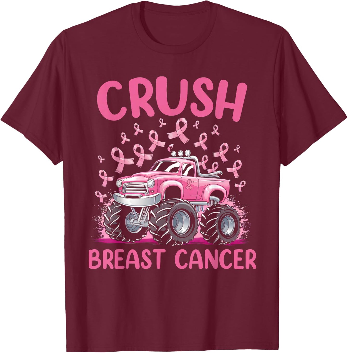 Crush Breast Cancer Awareness Truck pink for kids T-Shirt - T-Shirt | Maroon