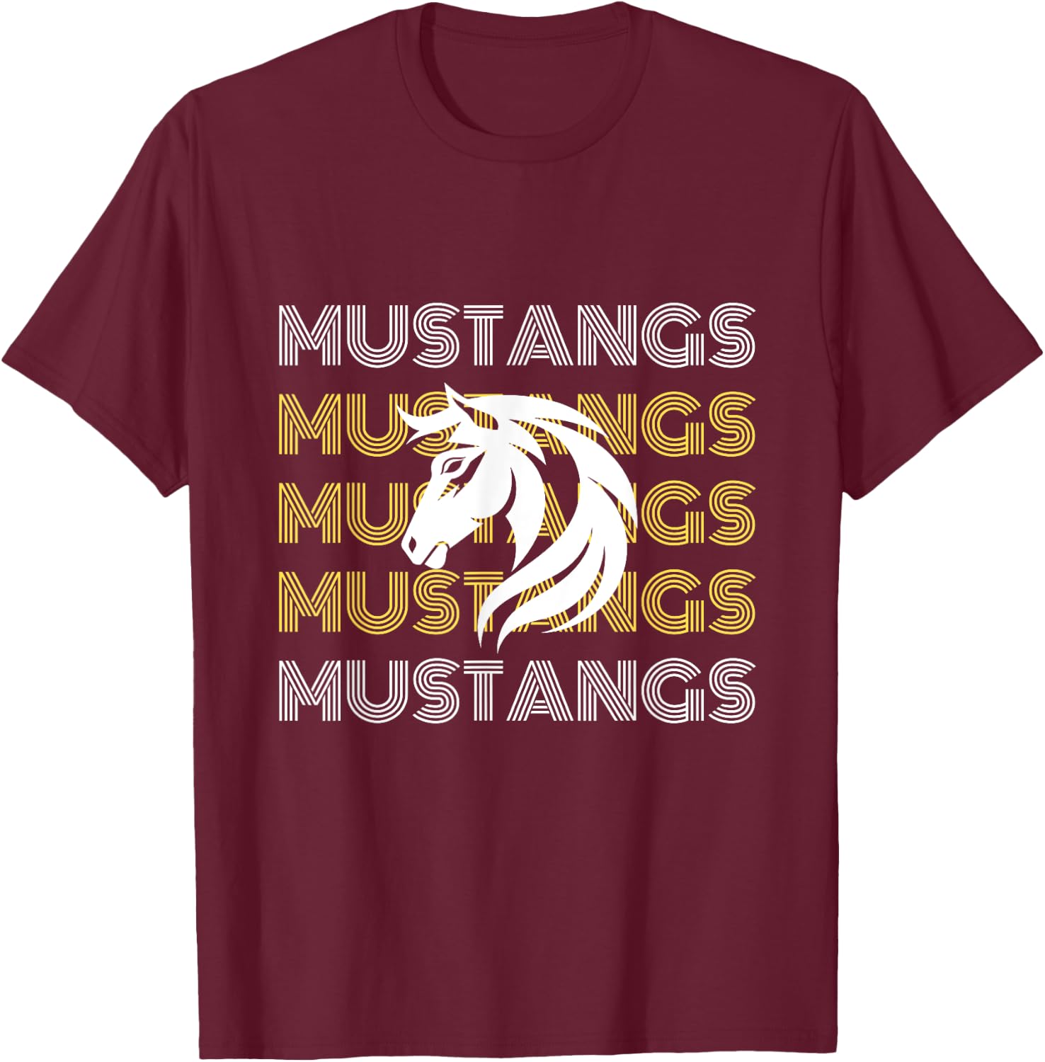 Mustangs Pride School Sports Team T-Shirt - T-Shirt | Maroon